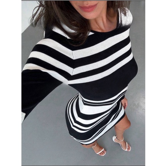 Striped Fitted Knitted Mini Sweater Dress - Picture 7 of 7